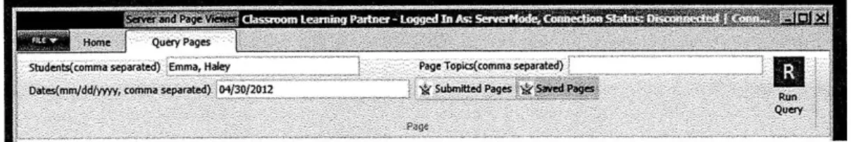 Figure  6-1:  Interface  for  specifying  a  query  in  the  data viewer.  Users  can  list students,  dates,  and  pages  topics