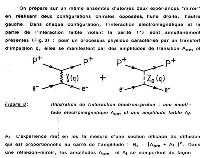 Figure  3:  Illustration  de  l’interaction  électron-proton :  une  ampli- ampli-tude  électromagnétique  Aem et  une  amplitude  faible  Af.