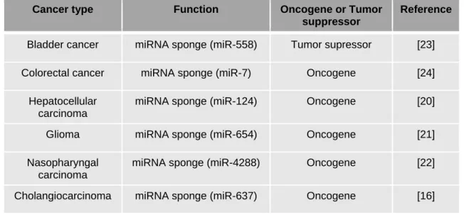 Table 1: Examples of cancer-specific role and regulatory functions of circ-000284 