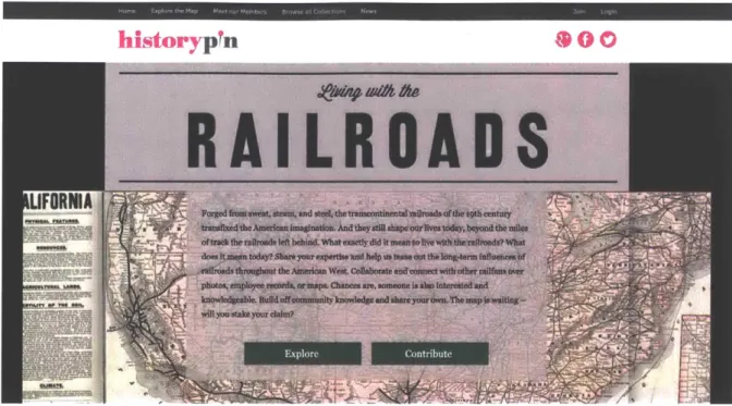 Figure 2.4 Living  with the  Railroads' homepage  invites users to  peruse the  collection  of railroad  information or contribute  knowledge.