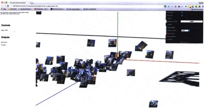 Figure  2.12 (b)  Camera  frustums in  the original rotation, translation, and position  accompanied  by  image thumbnail.
