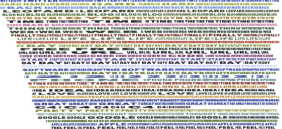 Figure  3-7:  Keyframes  sketch:  Fitting  text  in  between  the  markers.  Each  word  axis  has randomly  assigned color (Python, ActionScript)
