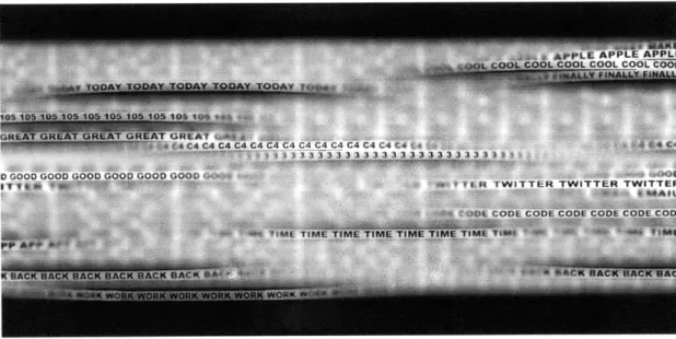 Figure  3-16:  Depth of field study:  words come  in  and out of focus  as they  appear  (Python, OpenMaya,  Maya render)