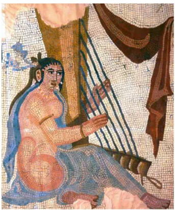 Fig. 1.2  Harpe angulaire. Détail d'une mozaïque, Bishapour, Perse, vers 250-300 av. J.-C