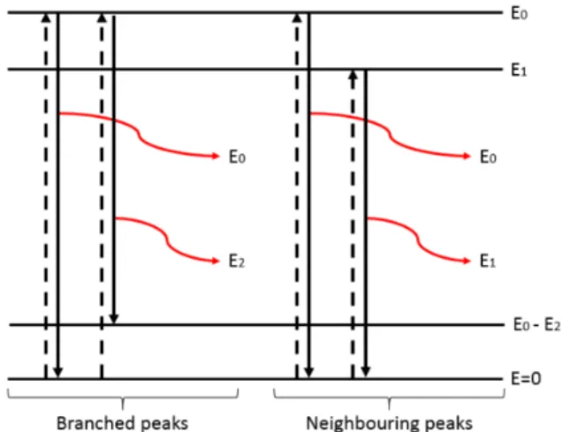 Figure 2-2: Level diagram of branched and neighboring NRF peaks. This image is courtesy of Ruaridh Macdonald and the LNSP group at MIT (unpublished) [16].