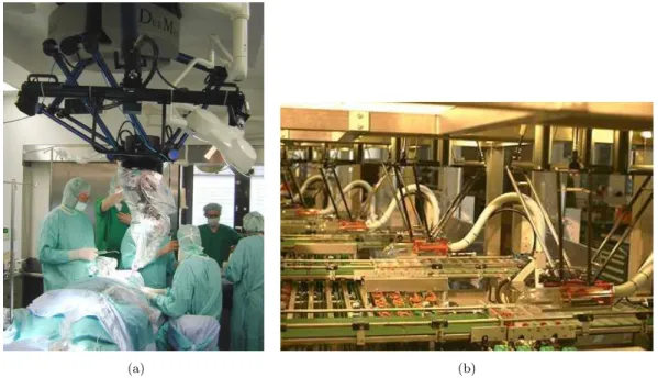 Figure I.1 – (a) SurgiScope in action at the Surgical Robotics Lab, Humboldt- Humboldt-University at Berlin (b) Demaurex’s Line-Placer installation for the packaging of pretzels in an industrial bakery