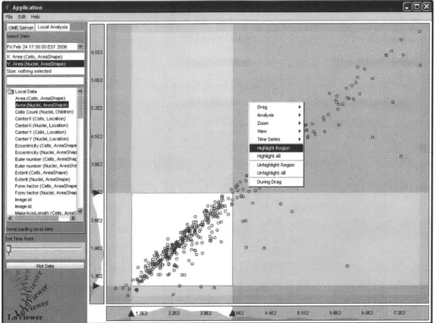 Figure 8: LoViewer alternate click menu showing options that the user can select to highlight data points.