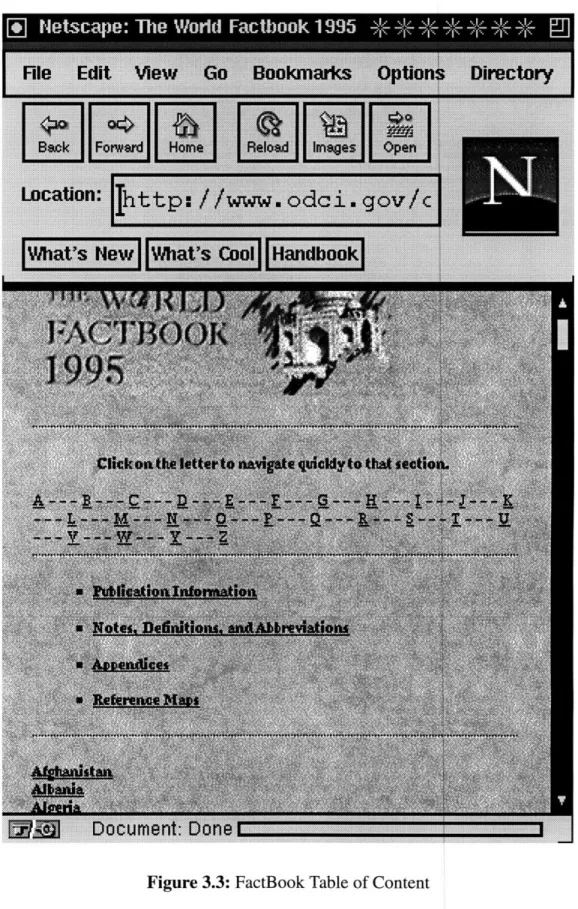 Figure 3.3:  FactBook Table of Content