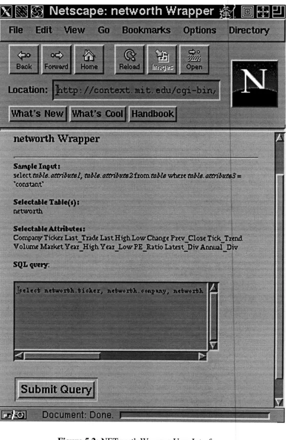 Figure 5.2: NETworth  Wrapper  User Interface.