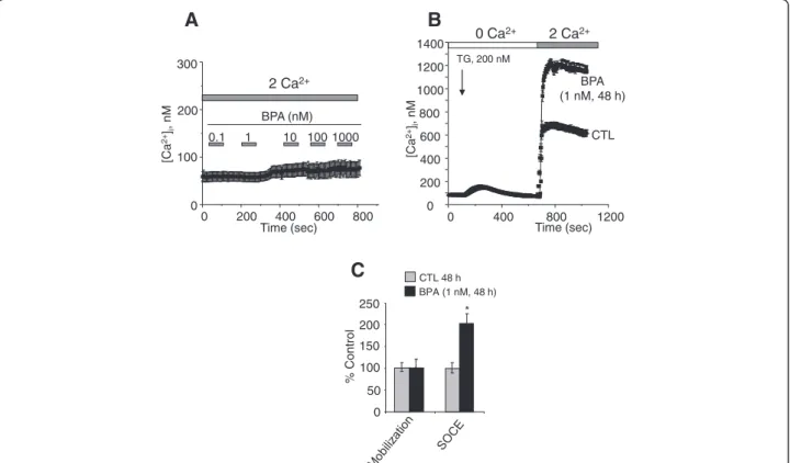 Figure 3 Effects of BPA on basal calcium and Store-operated Ca 2+ (SOC) entry (SOCE) in LNCaP C4.2 cells