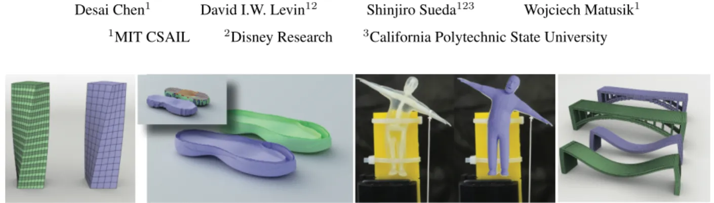 Figure 1: Examples produced by our data-driven finite element method. Left: A bar with heterogeneous material arrangement is simulated 15x faster than its high-resolution counterpart