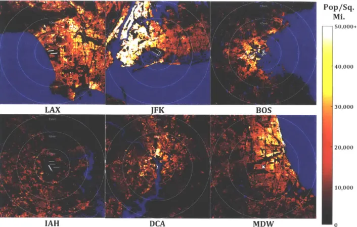 Figure 26.  Re-gridded  population data for six examples  from the OEP-35  airports