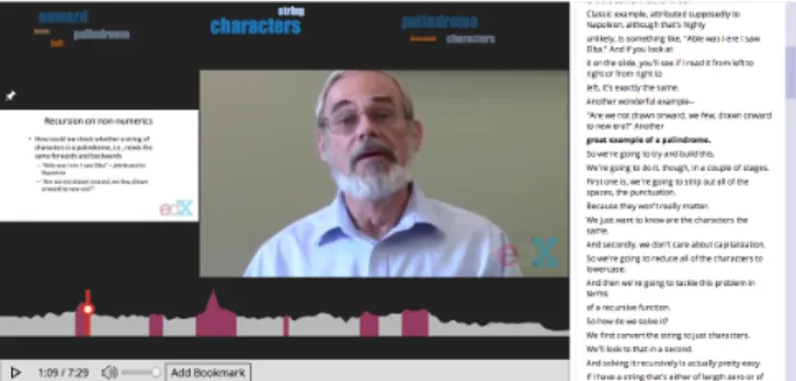 Figure 10. The learner can add a labeled bookmark, which is added to the highlights stream below the video for visual preview and revisitation.