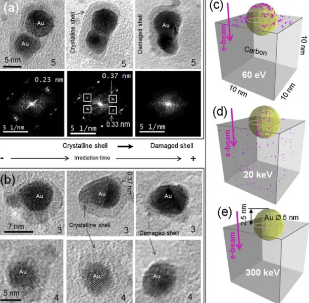Fig. 4. Illustration of the effect of the electron beam on the specimen. After TEM observation, the C support ﬁlm thinned down and subsequently holes opened across it.