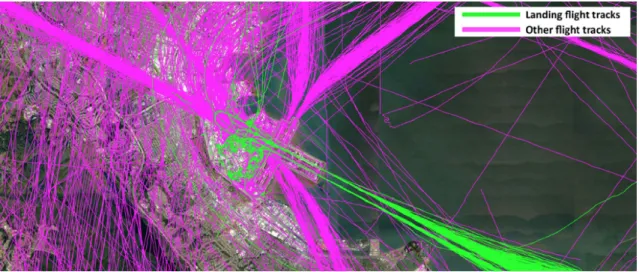 Figure 3-2: Example of the identification of landing flights at San Francisco airport (KSFO on 04-01-2015)