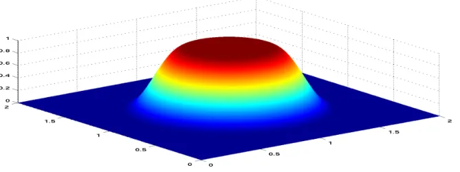 Figure 2.2: The shape of the support function centered at (1, 1) We are now in position to define the ’useful part’ of objective function as