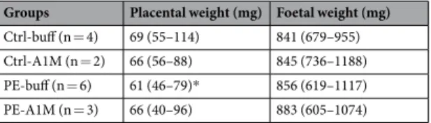 Table 2.  Placental and foetal weight at 17.5 dpc. Shown is median (range) at time of termination (17.5 dpc)