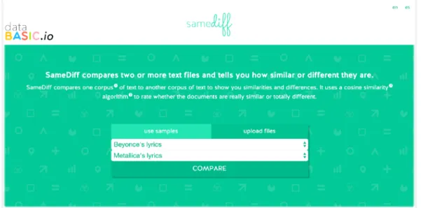 Figure 7: The SameDiff homepage. A simple tool to quantitatively compare two text  documents or corpora