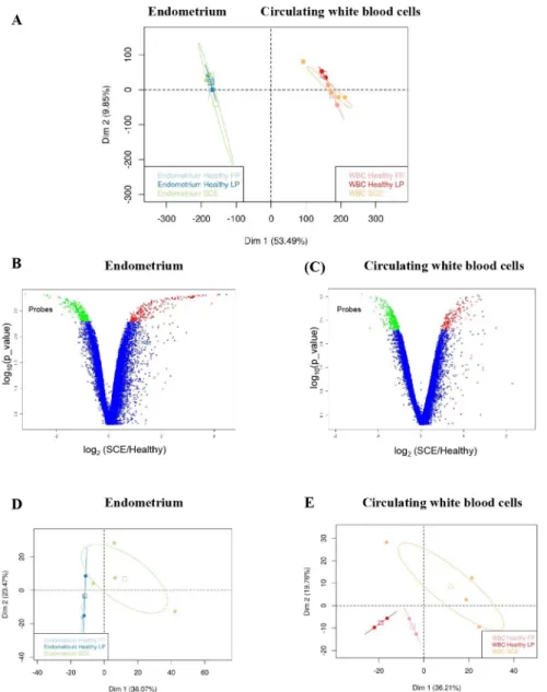 Fig 1. Gene expression profiles for endometrium and circulating white blood cells collected from Holstein dairy cows with subclinical endometritis and from healthy cows