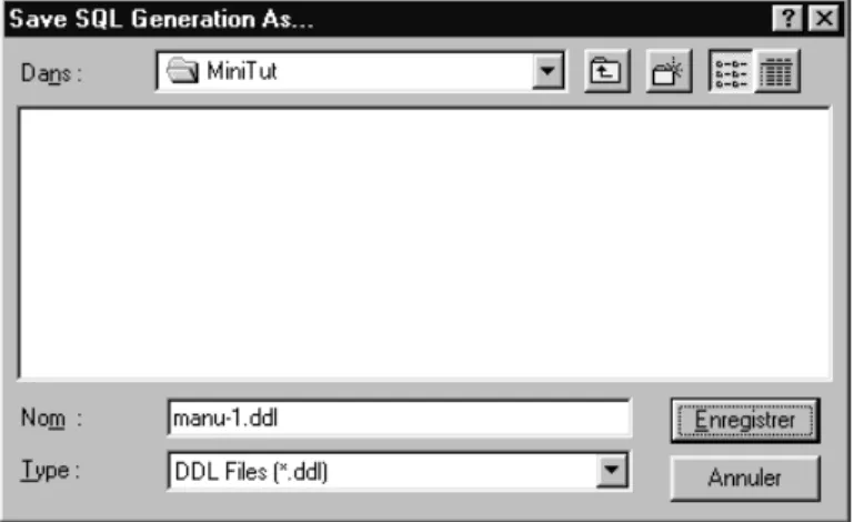Figure 1.17 -  The SQL program that is being generated from the conceptual schema will be saved as  manu-1.DDL  file.