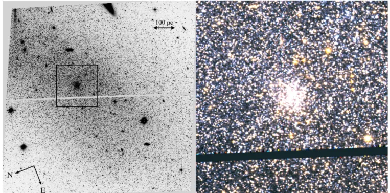 Figure 1. DDO 216 and its globular cluster. Left: co-added ACS / WFC image of DDO 216 through ﬁ lter F814W