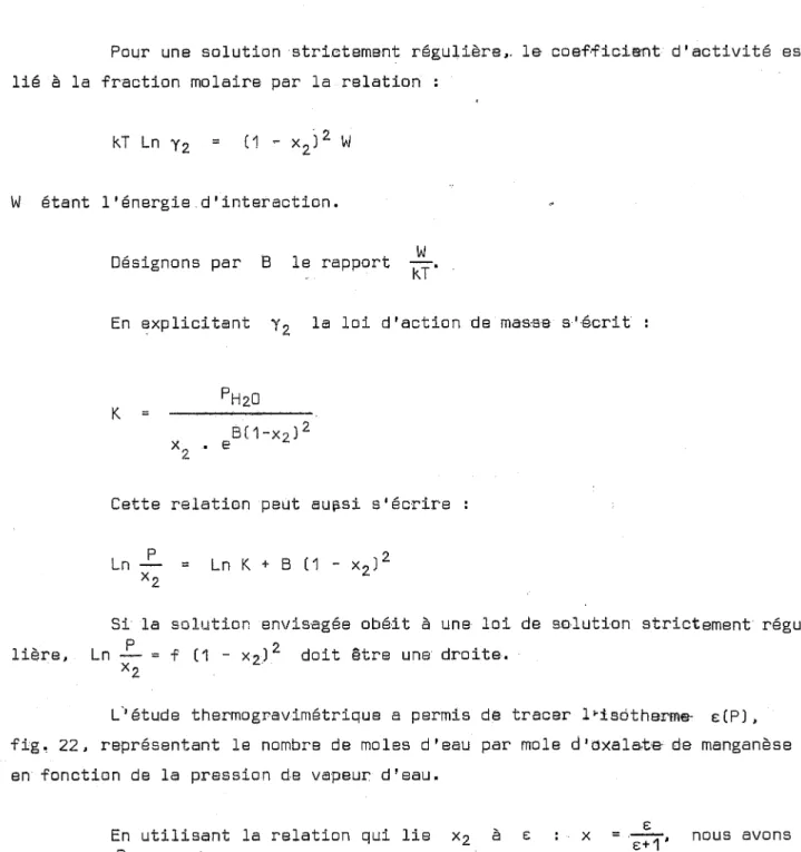 fig.  22,  représentant  le  nombre  de  moles  d'eau  par  mole  d'dxalats de  manganèse  en  fonction  de  la  pression  de  vapBur  d'eau