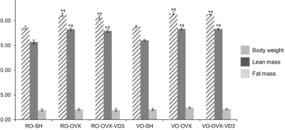 Fig. 1. Mice body weight and composition. Body weight and composition were assessed at the end of the experiment