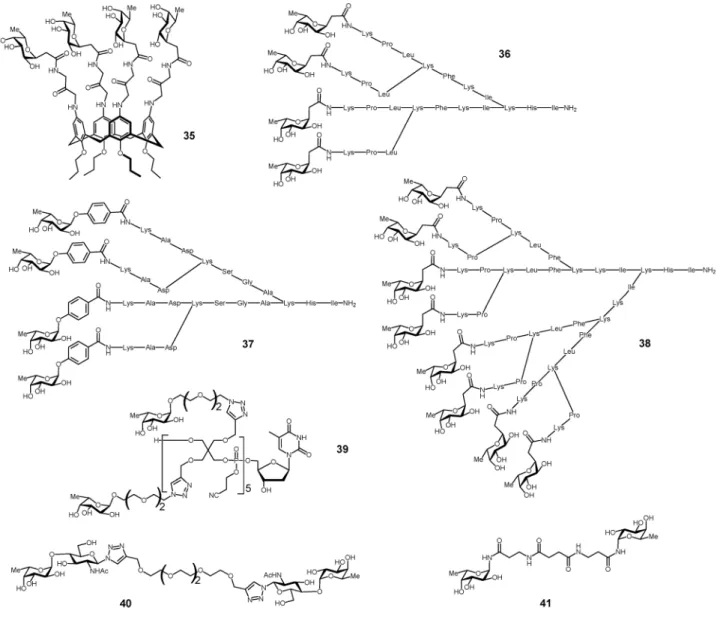 Fig. 11 Multivalent glycoconjugates 35–41 as LecB high aﬃnity ligands.