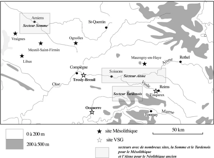 Fig. 1 – Carte schématique de localisation des principaux sites et zones pour la région étudiée.
