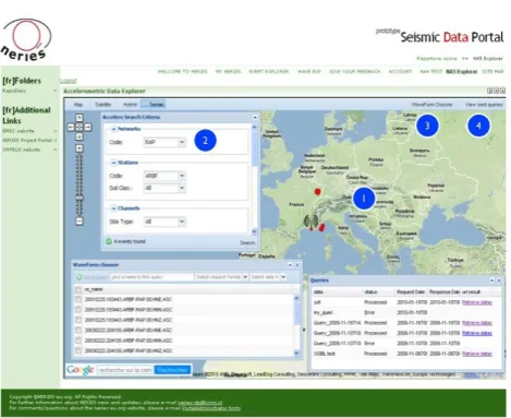 Fig.  7.  The  Accelerometric  Data  Explorer  portlet  shows  a  map  (1)  displaying  the  result of the user query