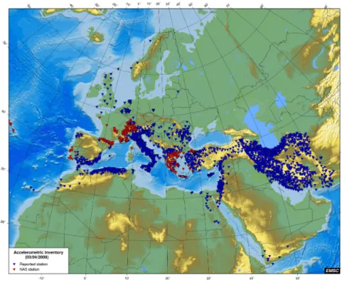 Fig. 1.  Distribution of  digital  and  analog  accelerometric  stations in  Euro-Mediterranean  Re- Re-gion (as April 2008).