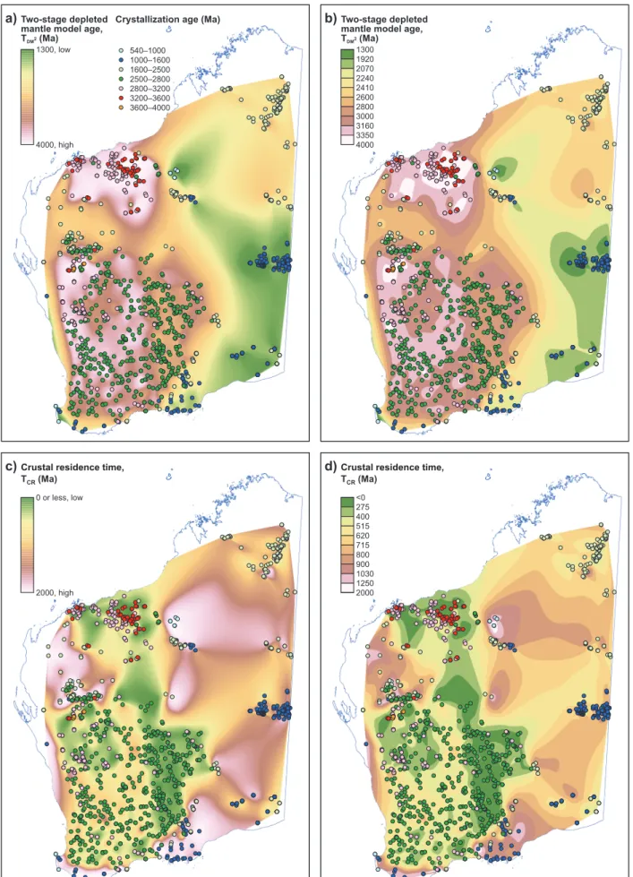 Figure 1.  Sm–Nd isotope maps for whole-rock samples of felsic igneous rocks in Western Australia