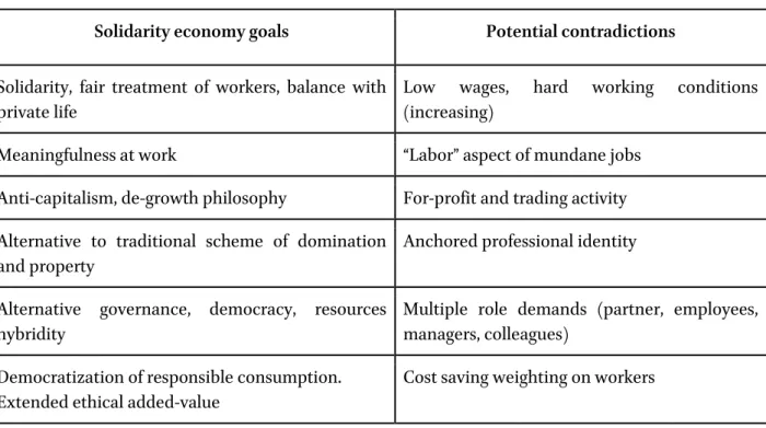 Table 1: Potential tensions in solidarity economy 