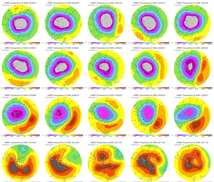 Fig. 4. PSC maps for the Southern Hemisphere for selected days during June to November 2003