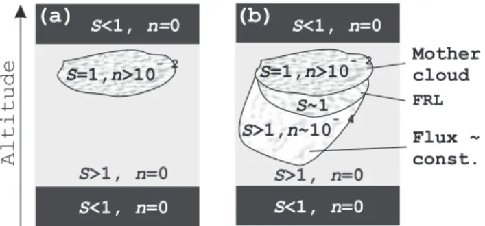 Fig. 1. Schematic vertical cross section of NAT particle sedimen- sedimen-tation out of a mother cloud floating in supersaturated air