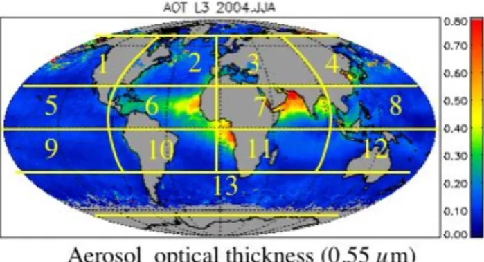Figure  4.  Terra-MODIS  observed  seasonal  mean  aerosol  optical  thickness  over  oceans at 0.55 µm for the months June-July-August 2004