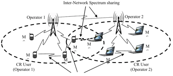 Figure 2.11 Inter-networks and Intra-network in Cognitive Radio Networks [4] 