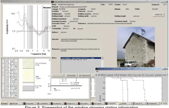 Figure 3. Screenshot of the window showing station information. 