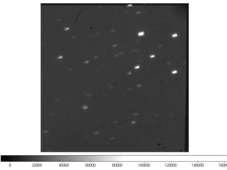 Fig. 3: Image of a 30x30 arcsec FOV obtained with SpeX/IRTF guiding camera. The image was  obtained using 120sec integration time, and the stars PSF is slightly elongated because of differential  tracking using WMAP ephemeris