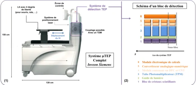 Figure 1.27: (1) : Schéma représentant le système TEP petit animal Inveon Siemens en vue de profil