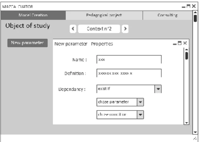 Fig. 1. Wireframe of the first level of creation (add a parameter)  