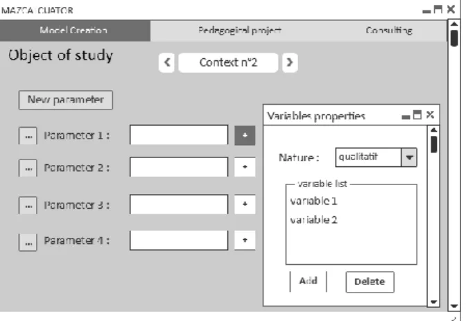 Fig. 2. Wireframe of the second level of creation (specifying the parameter properties) 