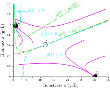 Fig. 1. Phase portrait of System (1) with a constant dilution rate u(t) = D ∈ (µ(s in ); µ(¯ s))
