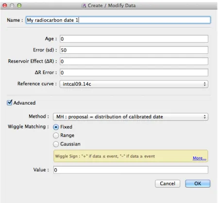 Figure 3.8 – The radiocarbon measurement extension window with advanced options