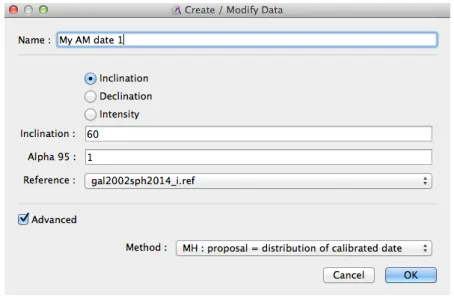Figure 3.11 – The archeomagnetism extension window with advanced options