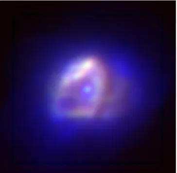 Fig. 6. Three color composite image of Hen2-113 made by combining HST H α (blue), NACO L’ (green) and M’(red) images