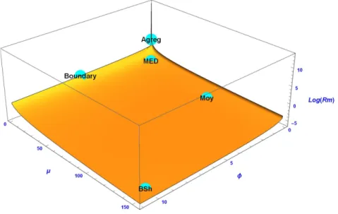 Figure 2: The natural logarithm of the Riemannian measure of N B(D R ) displayed in the parametrization (7) on a neighborhood of the origin.