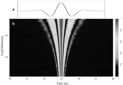 Fig. 3. a : The analytical wavelet used for the experiments is the fourth derivative of a Gaussian : d 4 (e −t 2 )/dt 4 