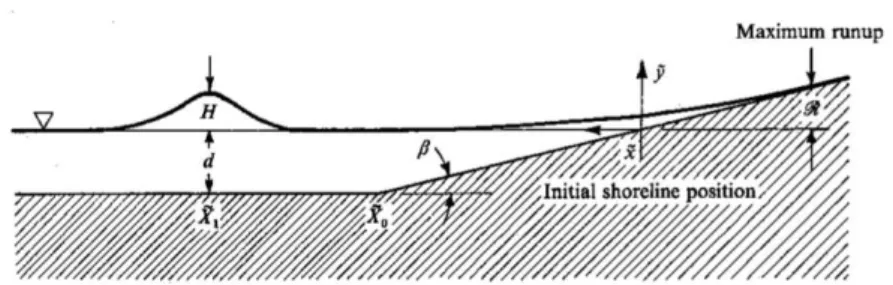 Figure 4: Sketch of the test for the run-up of a solitary wave taken from [64]