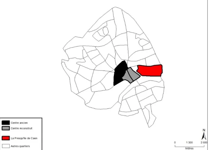 Figure 5 : Localisation de la Presqu'île de Caen à proximité du centre-ville 